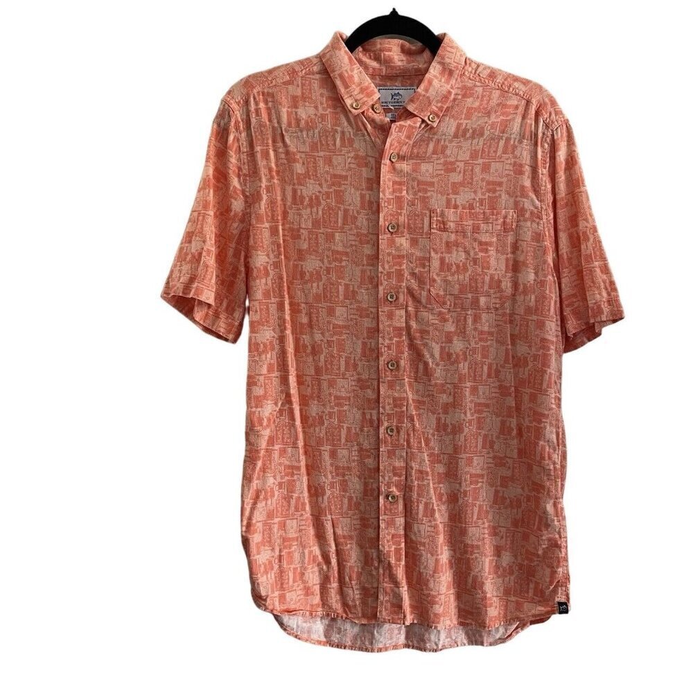 Southern Tide Men S Orange Linen Blend Short Sleeve Happy Hour Button Down Shirt